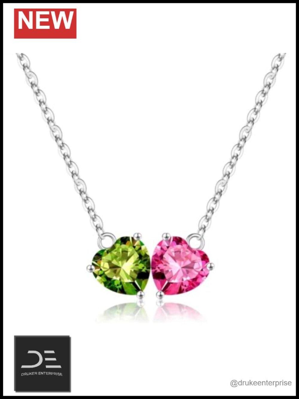 925 Sterling Silver Double Birthstone Pendant Necklace Gift for Women